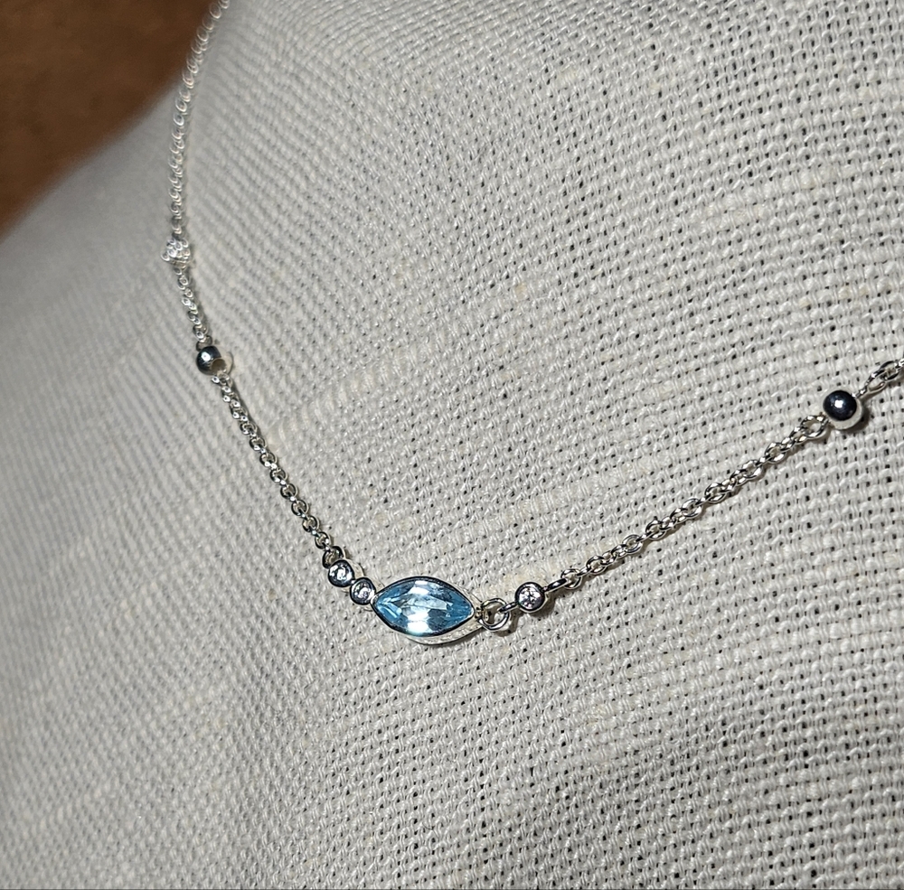 Silpada Sterling Silver Necklace with Blue Gemstone Station